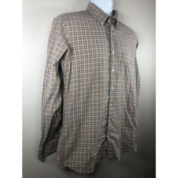 Proper Cloth Men's Button Down Shirt Size Medium Tan And Gray Plaid Cotton L/S - Picture 2 of 15